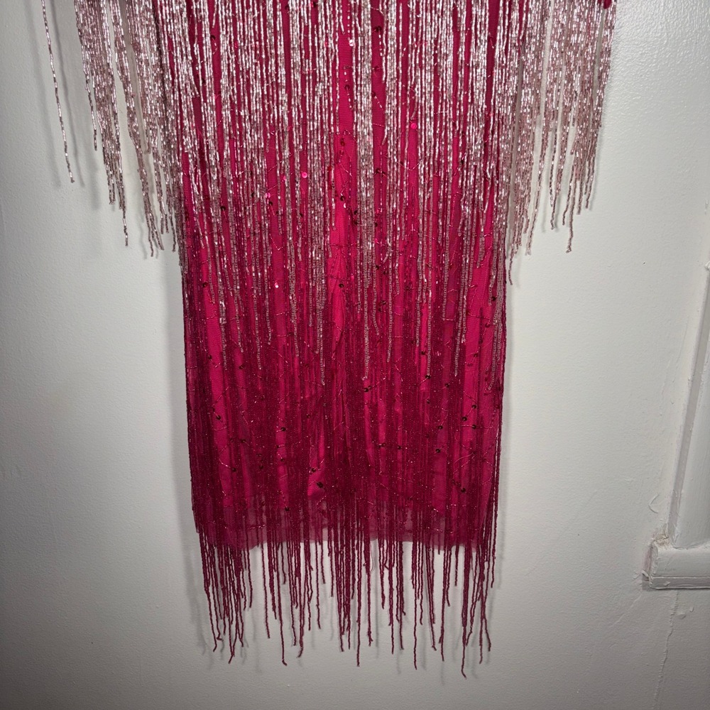 Nasty Gal Beaded Fringe Mini Dress Womens Sz 0 Pink Sequin Party Cocktail - Picture 7 of 12